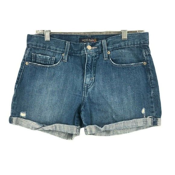 Levis Jeans Shorts Womens 5 Juniors Blue Boyfriend Low Rise Distressed Cuffed - Picture 1 of 12